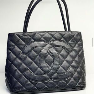 CHANEL Black Caviar Quilted Medallion Tote Bag